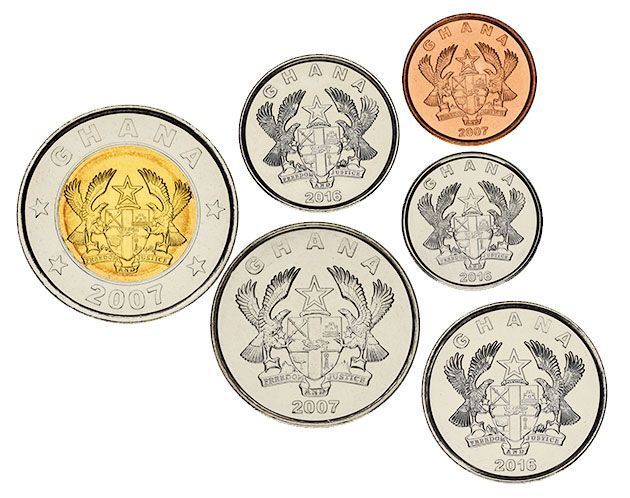 Coins set Ghana set of 6 coins 2007-2016 UNC 1, 5, 10, 20, 50 pesevah, 1 cedi