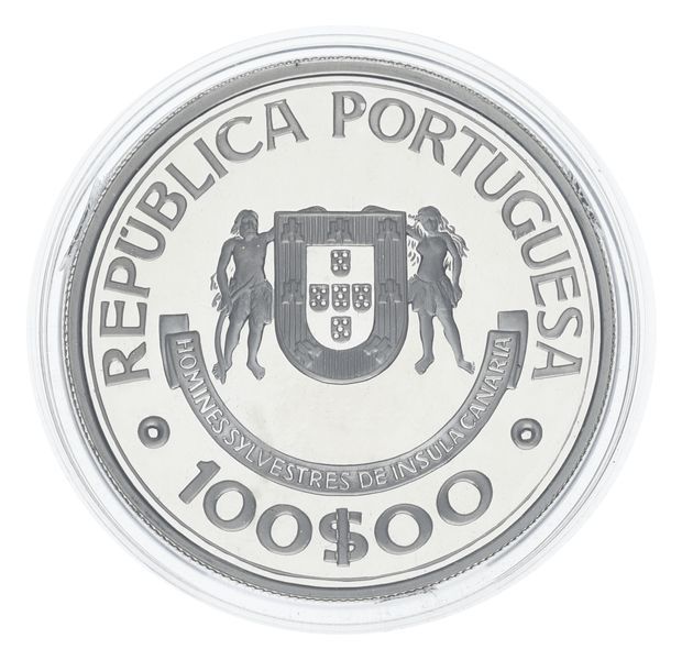 Coin Portugal 100 Escudos 1989 Silver Proof Discovery of the Canary Islands (Ag 925, 21 grams)