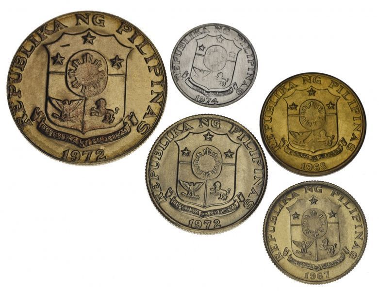 Набор монет Филиппины набор из 5 монет 1967-1975 VF-AU 1, 5, 10, 25, 50 сентимо М14229 фото