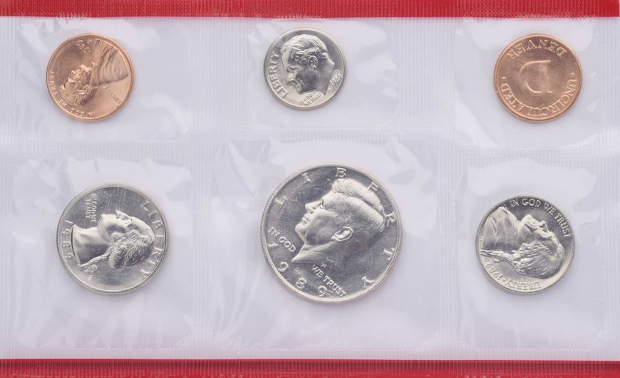 USA set of 6 coins 1989 UNC D 1, 5, 10, 25, 50 cents, medal