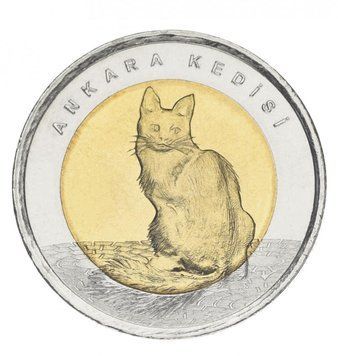 Turkey 1 lira 2015 Bimetal "Fauna of Turkey - Angora cat" UNC