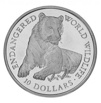 Острови Кука 10 доларів 1990 Срібло Proof Зникаючі види тварин - Тигр М14911 фото