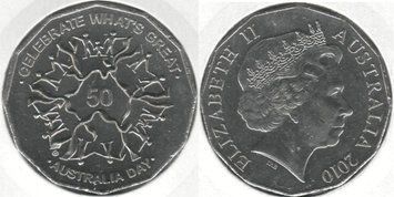 Australia 50 cents 2010 Australia Day VF (KM # 1525)