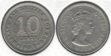Malaya and British Borneo 10 cents 1957 VF (KM # 2)