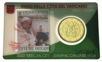 Vatican 50 euro cent 2020 UNC Pope Francis with the dog Plus stamp in the booklet