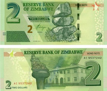 Zimbabwe 2 Dollars 2016 UNC (P99)