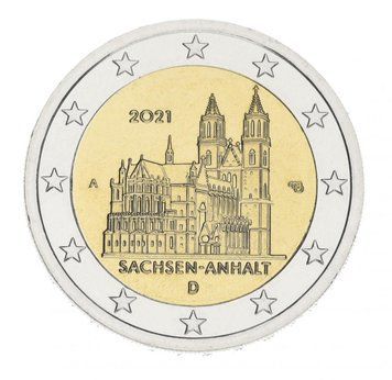 Монета Німеччина 2 євро 2021 Біметал UNC A Федеральна земля Саксонія-Ангальт. Магдебурзький собор М16518 фото