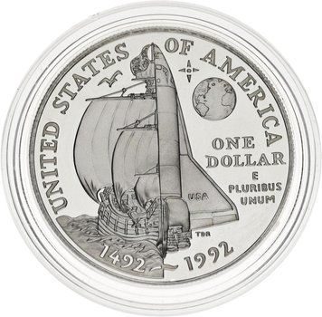 Coin USA 1 Dollar 1992 Silver P Proof 500 Years of Columbus's Voyage The Ship (KM # 238)