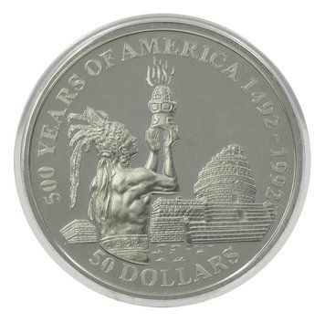 Монета Острови Кука 50 доларів 1991 Срібло Proof 500 років Відкриттю Америки &ndash; Жрець майя М22606 фото