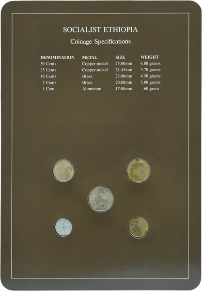 Ethiopia Set of coins UNC 1, 5, 10, 25, 50 cents and 1 mark Booklet