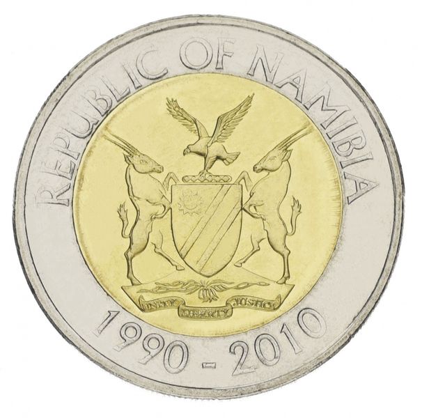 Намібія 10 доларів 2010 Біметал UNC 20 років Банку Намібії М15121 фото