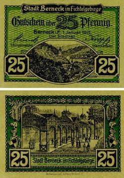 Banknote Germany Notgeld 25 pfennig 1921 F-VF Bad Berneck
