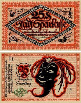 Banknote Germany Notgeld 25 pfennig 1921 F-VF Bielefeld