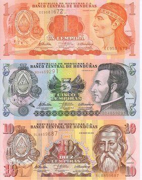 Honduras set of 3 banknotes 2010 UNC 1, 5, 10 lempir