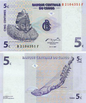 Democratic Republic of the Congo 5 Sentim 1997 UNC (P81)