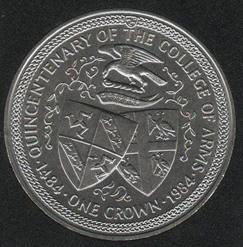 Coin Isle of Man 1 crown 1984 UNC 500th Anniversary of the Heraldic Chamber Variety 2 (KM#123)