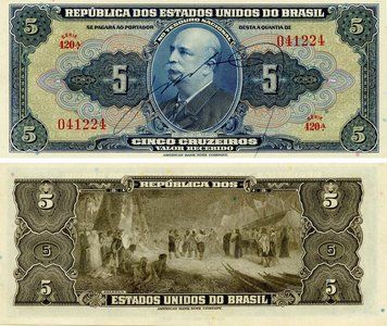 Банкнота Бразилія 5 крузейро 1943 UNC З підписом на банкноті (P134) Б17918 фото