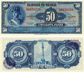 Banknote Mexico 50 Pesos 1969 AU-UNC Series BHG (P49r)