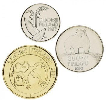 Набір монет Фінляндія набір з 3 монет 1990-1997 UNC 10, 50 пенні, 1 марка М14305 фото