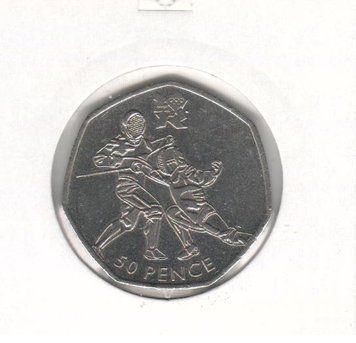 Монета Великобританія 50 пенсів 2011 &laquo;Олімпіада 2012 - Фехтування&raquo; VF (KM#1191) М07255 фото