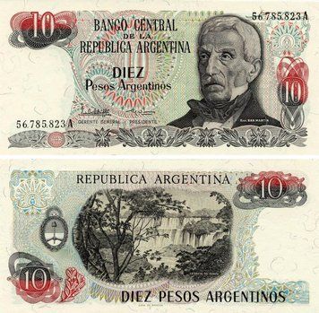 Банкнота Аргентина 10 песо 1983-1984 UNC (P313a(2)) Б17849 фото