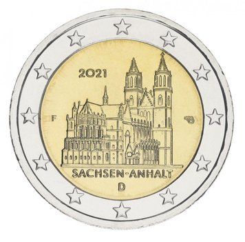 Монета Німеччина 2 євро 2 021 Біметал UNC F Федеральна земля Саксонія-Ангальт. Магдебурзький собор М16519 фото