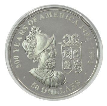 Монета Острови Кука 50 доларів 1991 Срібло Proof 500 років Відкриттю Америки &ndash; Франсіско Пісарро М22607 фото