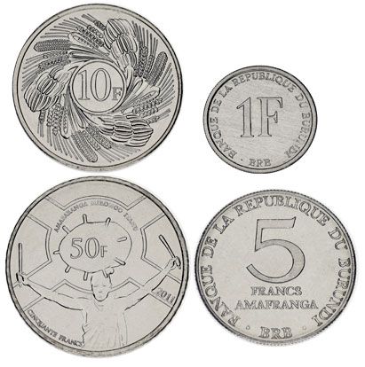 Бурунди набор из 4 монет 1980-2011 UNC 1, 5, 10, 50 франков М06845 фото