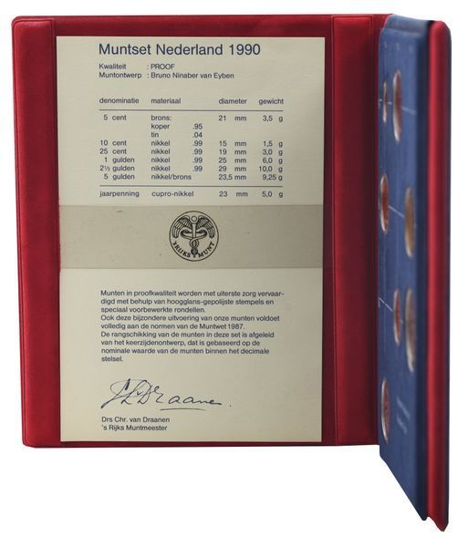 Набір монет Нідерланди набір з 6 монет 1990 Proof 5, 10, 25 центів, 1, 2,5, 5 гульденів, у сувенірній упаковці М20233 фото