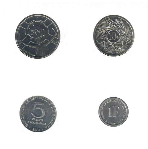 Burundi set of 4 coins 1980-2011 UNC 1, 5, 10, 50 francs