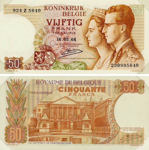 Бельгия 50 франков 1966 UNC в конверте (P139) Б19999 фото