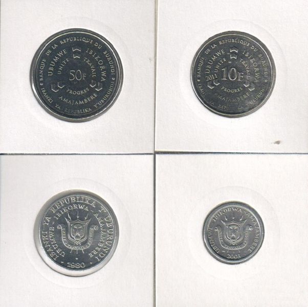 Burundi set of 4 coins 1980-2011 UNC 1, 5, 10, 50 francs