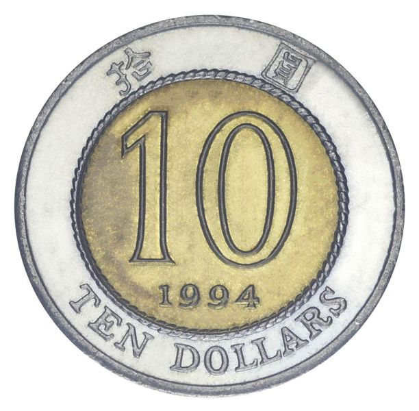 Hong Kong 10 dollars 1994 Bimetal F-VF Flower