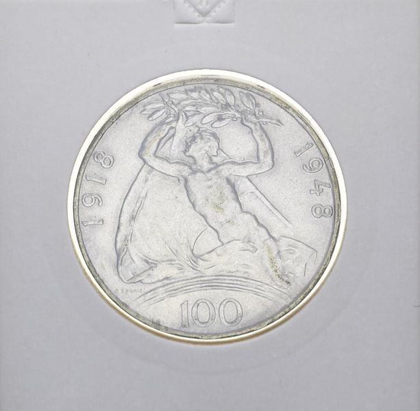 Czechoslovakia 100 CZK 1948 Silver F-VF "30 Years of Independence"