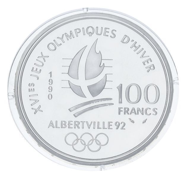 Монета Франція 100 франків 1990 Срібло Proof XVI Зимові Олімпійські ігри 1992 в Альбервілі - Бобслей М23298 фото