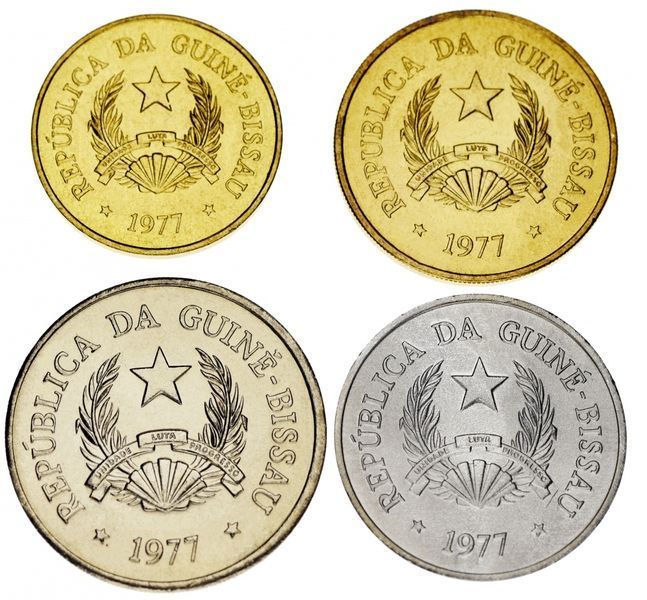 Набір монет Гвінея-Бісау набір з 4 монет 1977 AU-UNC 50 сентаво, 1, 2,5, 5 песо М14198 фото