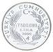 Монета Турция 7500000 лир 2000 Серебро UNC Чемпионат Европы по футболу в 2000 году М22680 фото 2