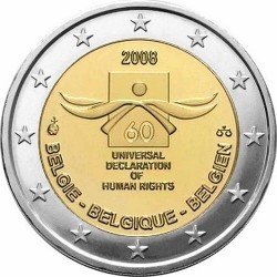 Бельгія 2 євро 2008 року «60 років декларації прав людини» UNC (KM#248) М00026 фото