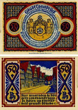 Banknote Germany Notgeld 50 pfennig 1921 F-VF Osnabr&uuml;ck Variety 2