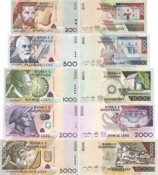 Albania set of 5 banknotes 2011-2015 UNC 200, 500, 1000, 2000, 5000 leks