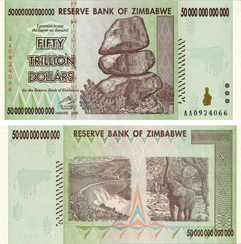 Zimbabwe $ 5 billion 2008 UNC 50 Trillion Elephant (P90)