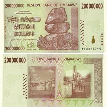 Banknote Zimbabwe $ 200,000,000 2008 UNC 200 million (P81)