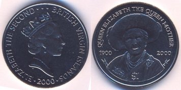 British Virgin Islands 1 dollar 2000 "Queen Mother" UNC (KM # 172)