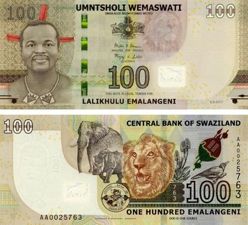 Swaziland 100 Lilangeni 2017 UNC Lion Elephant Rhinoceros (P42)