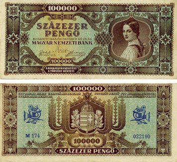 Hungary 100,000 pengo 1945 F-VF (P121)