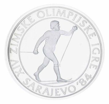 Монета Югославія 500 динарів 1984 Срібло Proof XIV зимові Олімпійські ігри в м. Сараєво 1984 - Лижні перегони М23349 фото