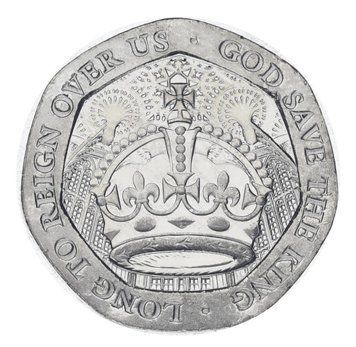 Монета Гібралтар 20 пенсів 2023 UNC Коронація Чарльза (Карла) III М24316 фото