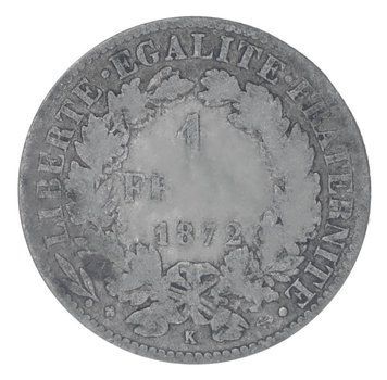 Монета Франція 1 франк 1872 Срібло F-VF М17786 фото