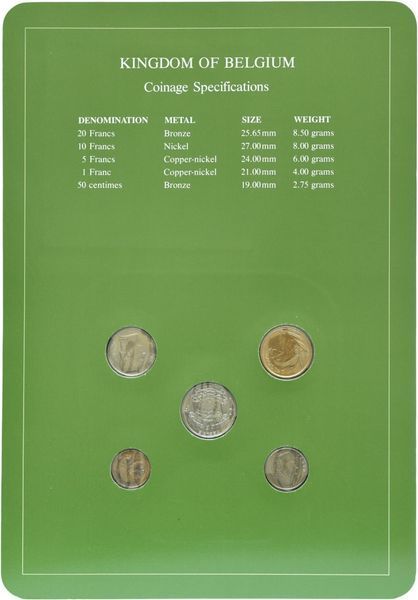 Набір монет Бельгія Набір монет 1977-1982 UNC 50 сентим, 1, 5, 10, 20 франків і 1 марка Буклет М10726 фото