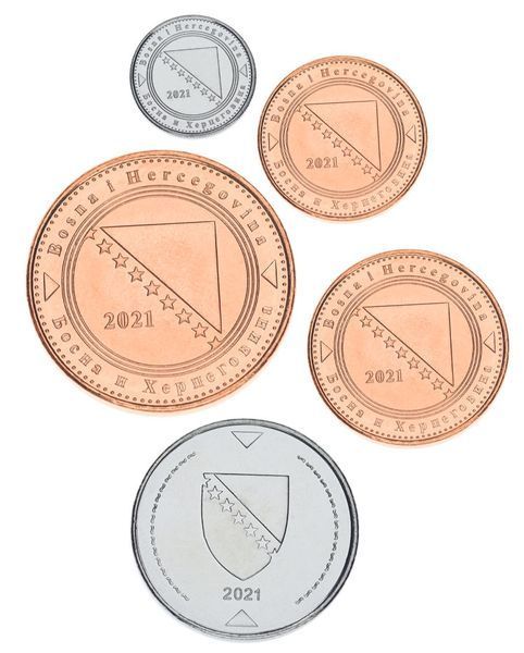 Набор монет Босния и Герцеговина набор из 5 монет 2021 UNC 5, 10, 20, 50 фенингов, 1 марка М16782 фото